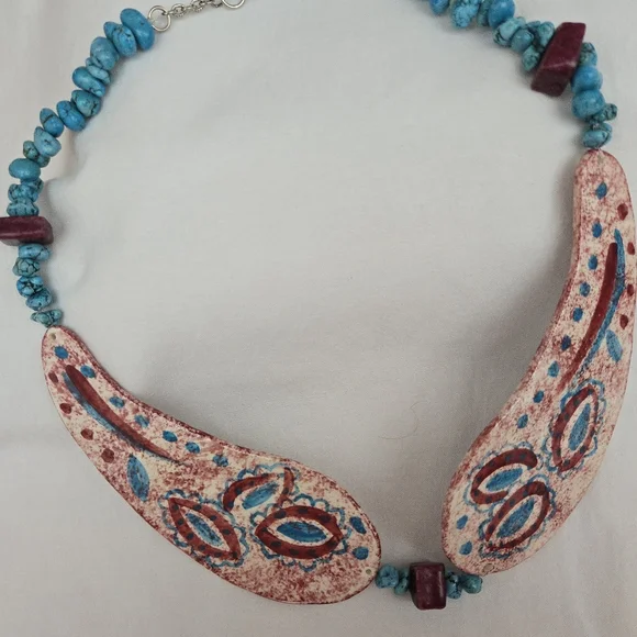 Vtg. Ceramic Handcrafted Collar Necklace Paisley 19" W/2"Extender - Picture 7 of 11